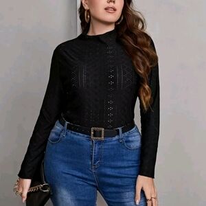 NWOT shein Black Long‎ Sleeve Eyelet Top 3xl